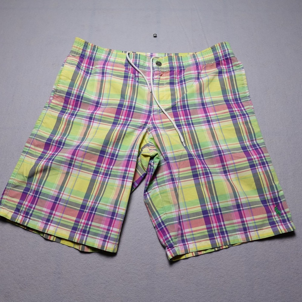Polo Ralph Lauren Swim Trunks Men Large Multicolor Plaid Mesh Lined Madras